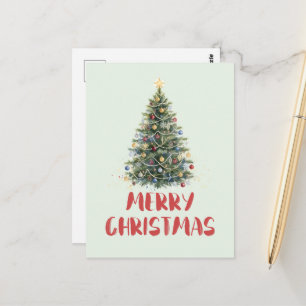 Cartão Postal Árvore de Natal em Aquarela Rústica Natal Férias
