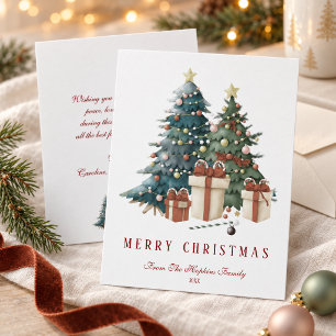 Cartão Postal Árvore de Natal em Aquarela Verde e Marrom