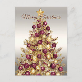 Cartão Postal Árvore de Natal Feriado em Dourado e Borgonha