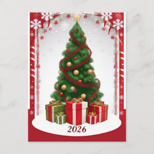 Cartão Postal Árvore de Natal Festiva Com Enfeites