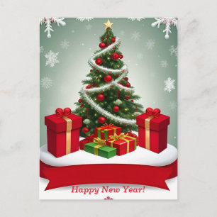 Cartão Postal Árvore de Natal Festiva no Inverno Nevado