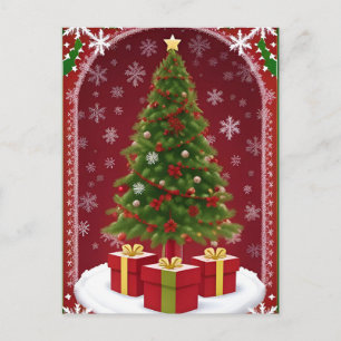 Cartão Postal Árvore de Natal Festiva no Inverno Nevado