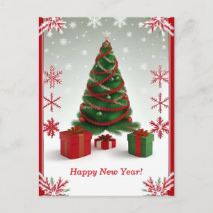Cartão Postal Árvore de Natal Festiva no Inverno Nevado