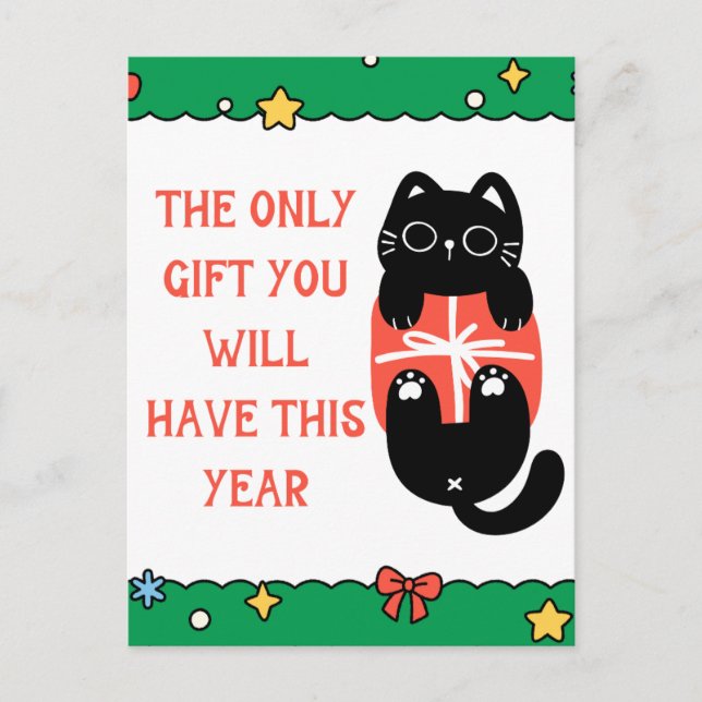 Cartão Postal Árvore de Natal Gato Preto Engraçado (Frente)