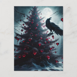Cartão Postal Árvore de Natal Gótica com Corações e Raven
