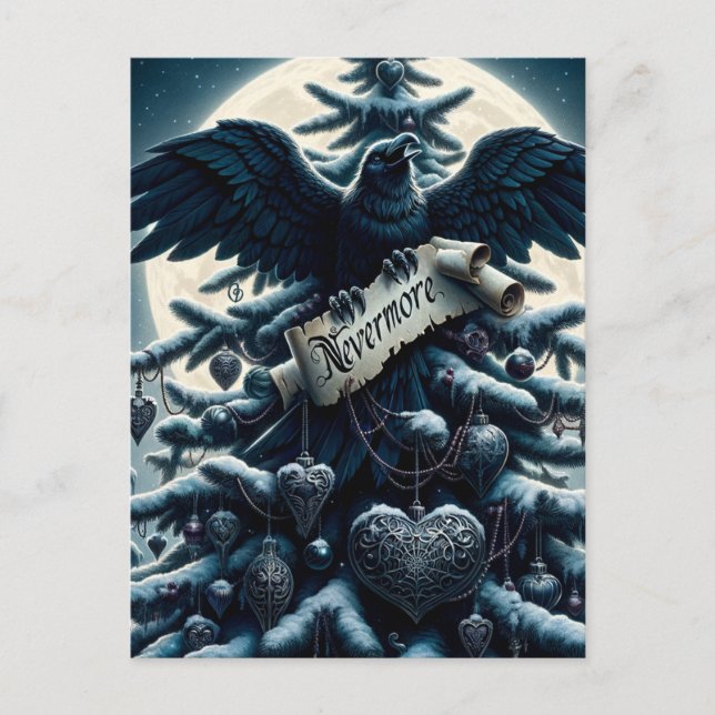 Cartão Postal Árvore de Natal Gótica Nunca Mais Raven (Frente)