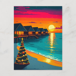 Cartão Postal Árvore de Natal Maldivas Pôr do Sol Praia Viagem