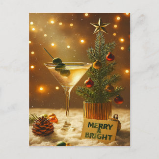 Cartão Postal Árvore de Natal Mid Century Merry & Bright Martini