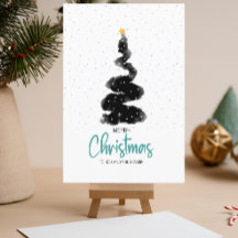Árvore de Natal Noturna em Aquarela, Estrelas & Ne