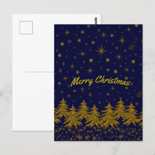Cartão Postal Árvore de Natal pouco Dourada, estrelas, neve em a
