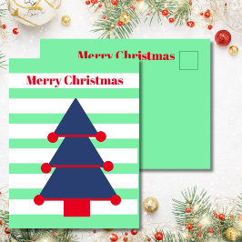 Cartão Postal Árvore de Natal Saudação Azul de Greve Moderna