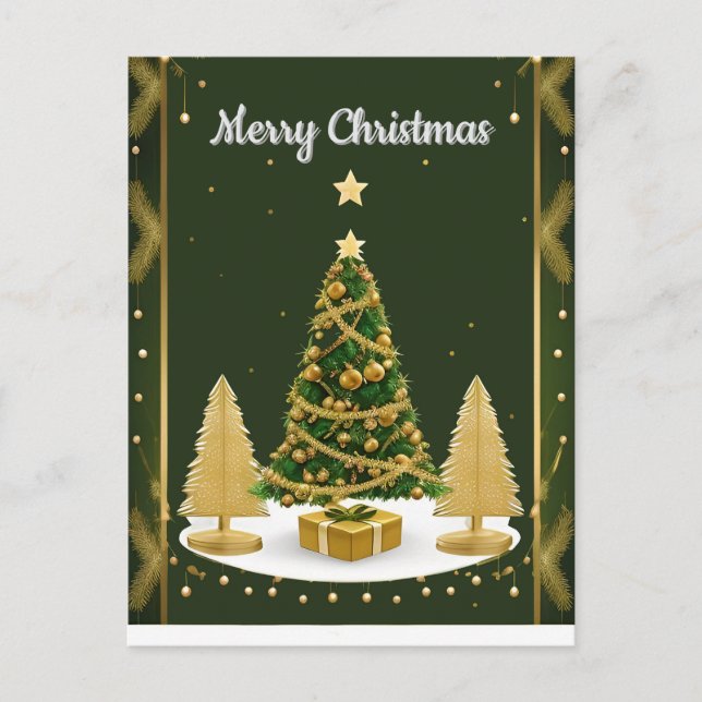 Cartão Postal Árvore de Natal Verde Estilo de Feriado Elegante (Frente)