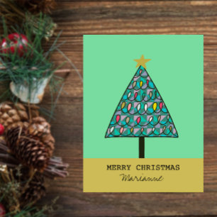 Cartão Postal Árvore de Natal Whimsical com Luzes Nomeadas