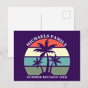 Cartão Postal Árvore de Palmeira Roxa Festa de Praia ao Pôr do S