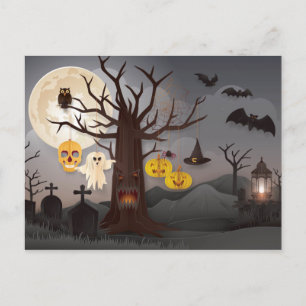 Cartão Postal Árvore de Papercut de Halloween Assustadora, Fanta