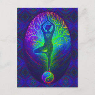 Cartão Postal Árvore de Yoga Paz Arco-íris