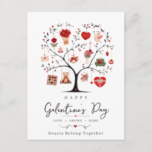 Cartão Postal Árvore do Coração em Aquarela Galentine