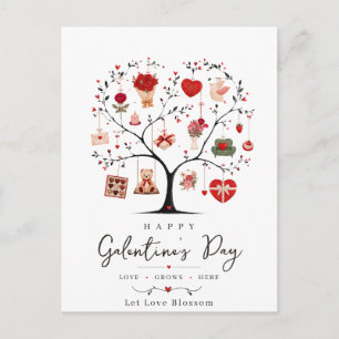 Cartão Postal Árvore do Coração em Aquarela Galentine