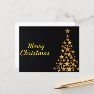 Cartão Postal Árvore Dourada Elegante Feliz Natal em Preto