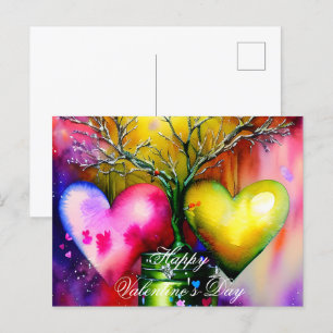 Cartão Postal Árvore em vaso e valentine de corações