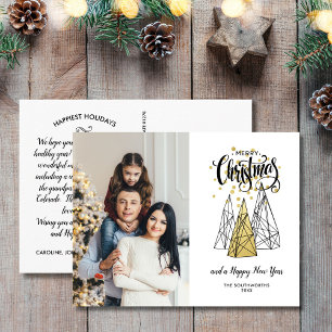 Cartão Postal Árvore Feliz de Natal com Foto Dourada Preta Fest