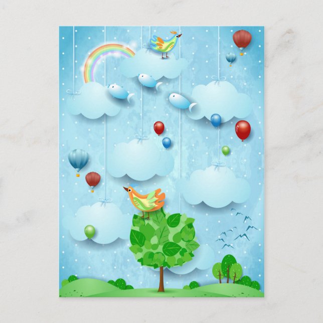 Cartão Postal Árvore grande e peixes voadores (Frente)