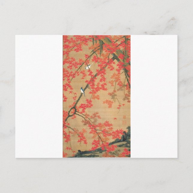 Cartão Postal Árvore mapeada e aves pequenas por Ito Jakuchu (Frente)