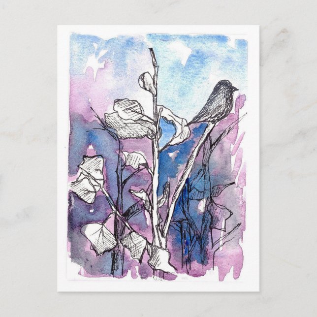 Cartão Postal Árvore Negra Sai Da Água De Desenho De Inverno (Frente)