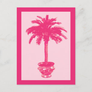 Cartão Postal Árvore Palm Potente, tons de coral cor-de-rosa