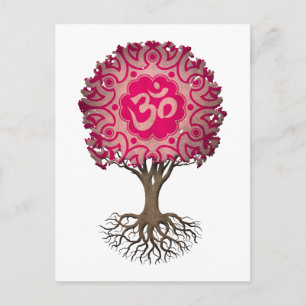 Cartão Postal Árvore rosa de Om Yoga