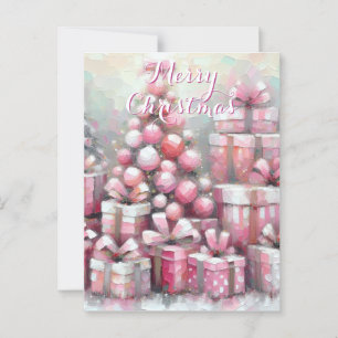 Cartão Postal Árvore Rosa e Apresenta Natal Personalizado