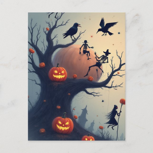 Cartão Postal Árvore Sinistra de Halloween (Frente)