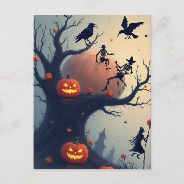 Cartão Postal Árvore Sinistra de Halloween (Frente)