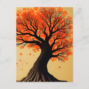 Cartão Postal Árvore Surreal de Outono Laranja