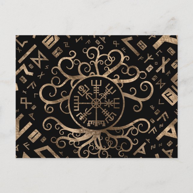 Cartão Postal Árvore Vegvisir de Yggdrasil e Runles (Frente)