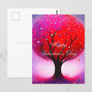 Cartão Postal Árvore vermelha e valentine de corações