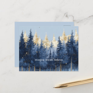 Cartão Postal Árvores Azuis Douradas Imagine Sonho Acredite  