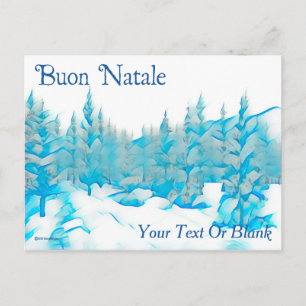 Cartão Postal Árvores Azuis Nevadas - Buon Natale