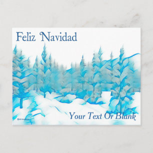 Cartão Postal Árvores Azuis Nevadas - Feiz Navidad