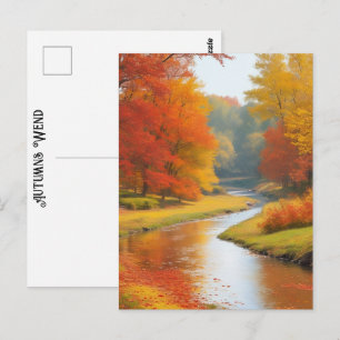 Cartão Postal Árvores Corrente Outonos Coloridos Arte Atemporal