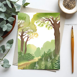 Cartão Postal Árvores da Floresta Verde | Aquarela Bonita da Nat