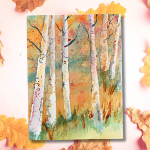 Cartão Postal Árvores de Aspen Outono Aquarela