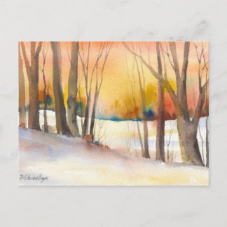 Cartão Postal Árvores de inverno de ouro sunset