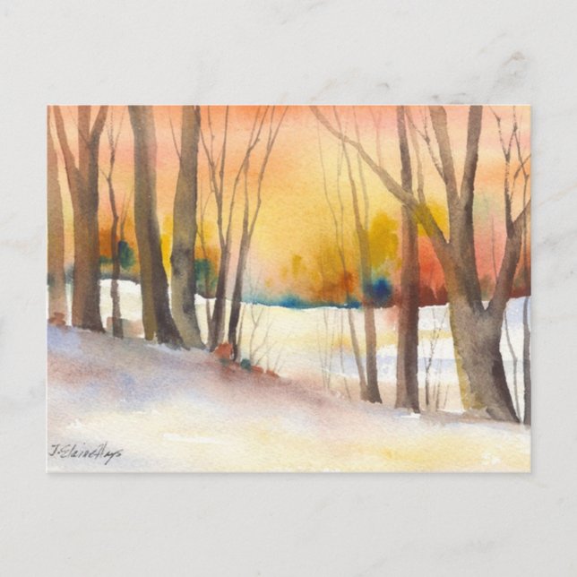 Cartão Postal Árvores de inverno de ouro sunset (Frente)