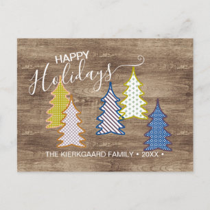 Cartão Postal Árvores de Natal Abstratas Retro em Padrão de Text
