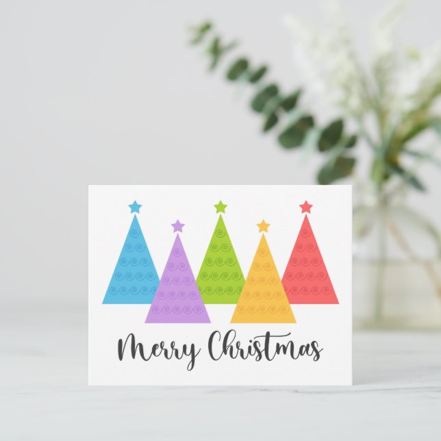 Cartão Postal Árvores de Natal Coloridas (Em pé/Frente)