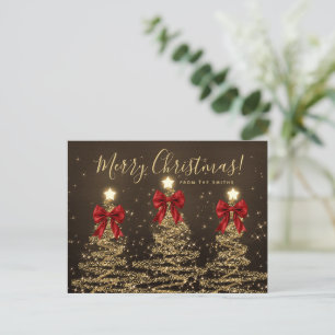 Cartão Postal Árvores de Natal Elegantes de Férias em Dourado c/