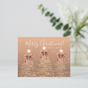 Cartão Postal Árvores de Natal Elegantes em Dourado Rosa com Laç