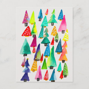 Cartão Postal Árvores de Natal em aquarela fofas