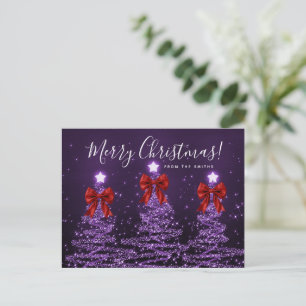 Cartão Postal Árvores de Natal Roxas de Férias Elegantes Laços V